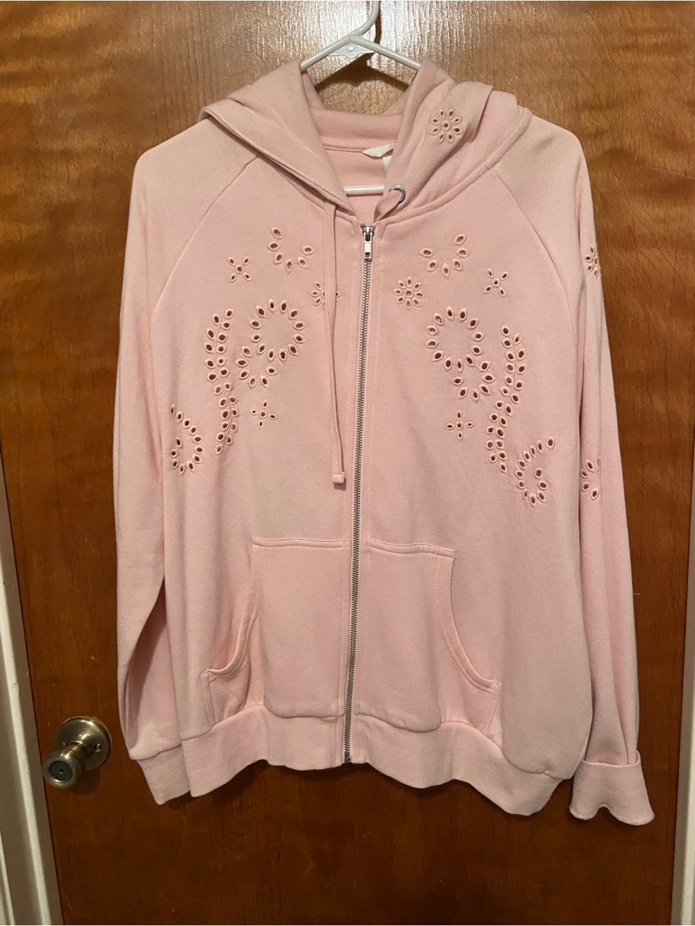 Pink Embroidered Fleece Hoodie
